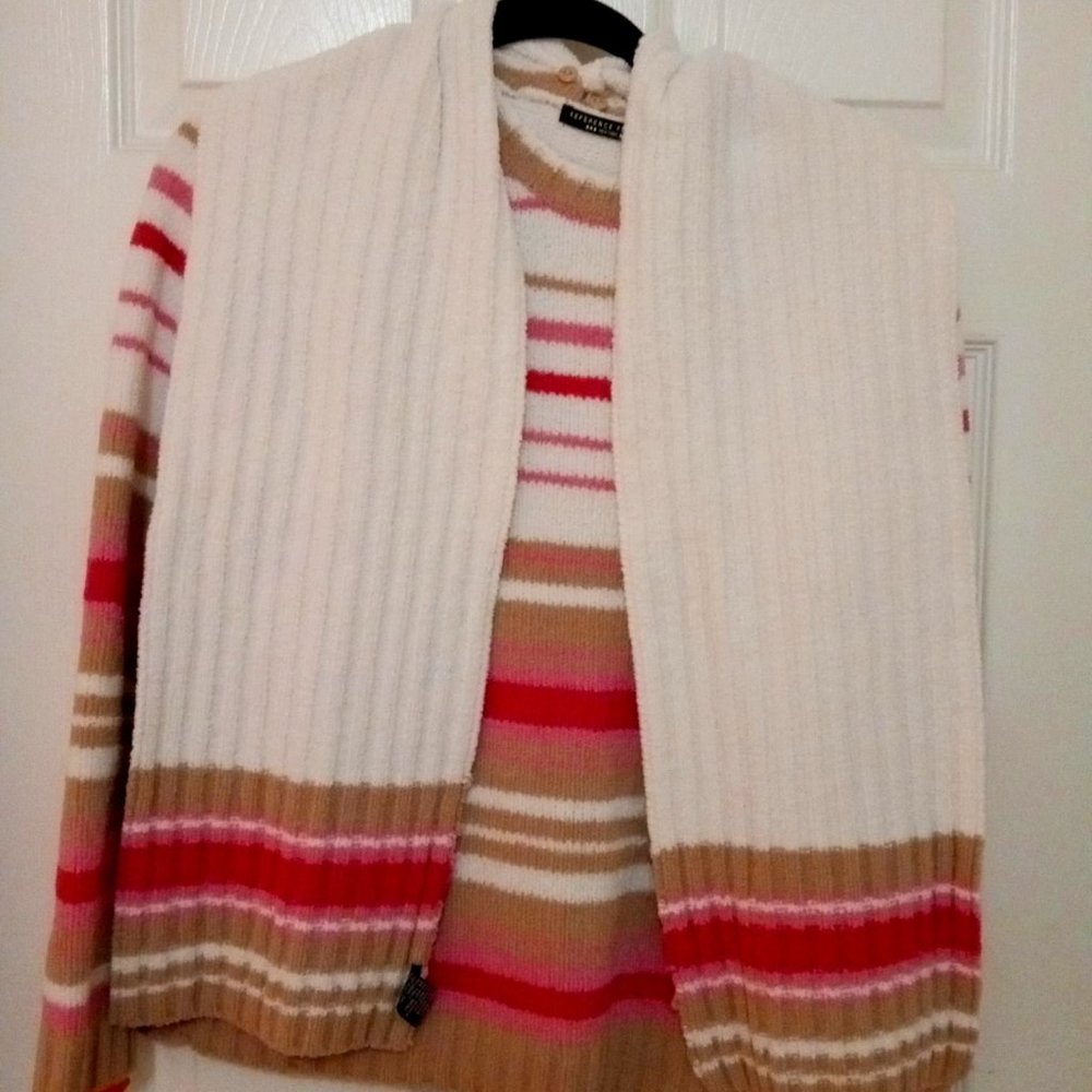 Women's sweater with attached scarf